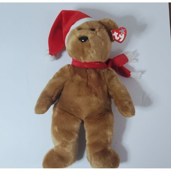 Ty Beanie Babies Teddy Bear Plush With Santa Hat & Scarf Holiday Edition - Picture 1 of 7
